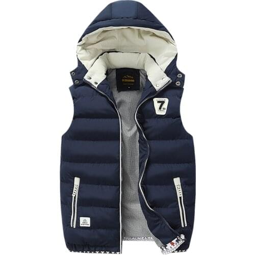 Mens Autumn and Winter Tank Jacket Sports Sleeveless Outerwear Warm Detachable Hooded Leisure Fishing Mens Clothing