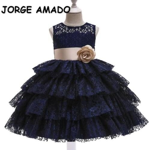 2021 New Summer Teenager Girls Dresses Sleeveless Lacevelvet Flowers for Party Wedding Piano Perform Kids Clothes E5229