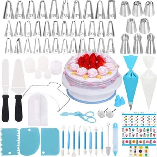 New Cake Decorating Supplies Kit,170 PCS Baking Supplies Set with Icing Piping Tips & Russian Nozzles with Pattern Chart, Rota