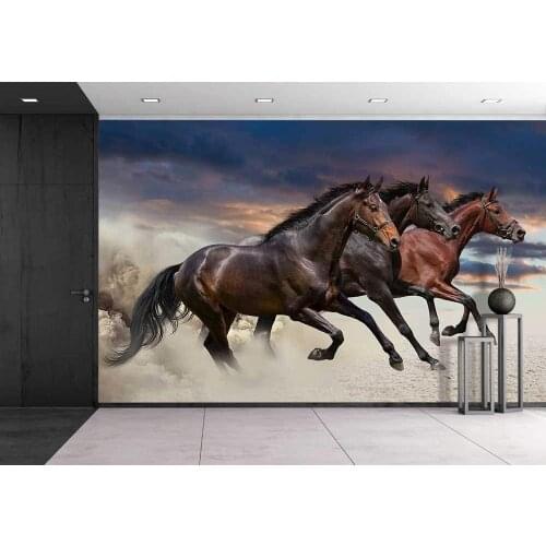 Custom 3D Photo Wallpaper Horses Running At A Gallop Along The Sandy Field Poster Wall Stickers Home Decor Vinyl Removable Decor