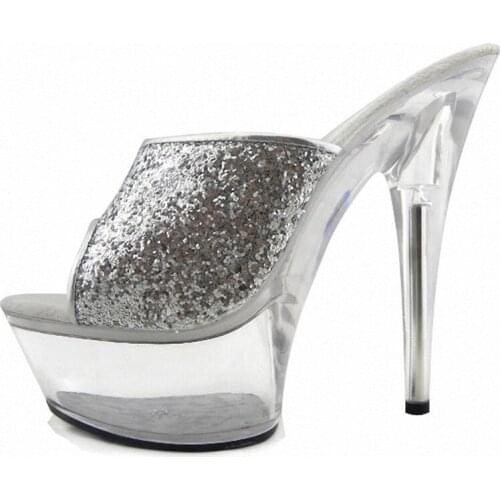 With 15 cm flash powder silver glitter, runway show shoes, fun performance Dance Shoes