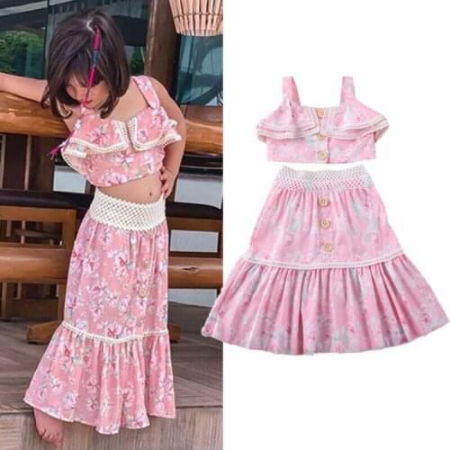 PUDCOCO Cute Toddler Kids Baby Girl Summer Clothes Lace Crop Vest Top Long Dress Floral Outfit Party Dresses 1-6Y