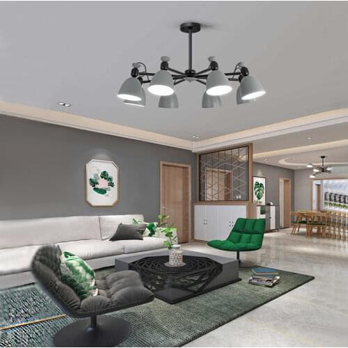 Modern minimalist metal chandelier E27 led gray & green color universal head chandeliers for kitchen living room bedroom study