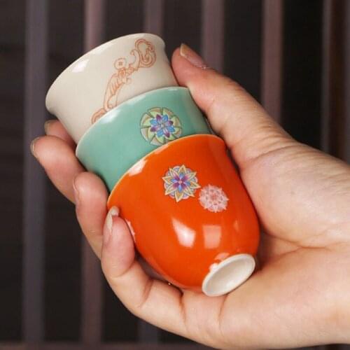 Heat Resistant Drinkware Tea Bowl 45ML Japanese Style Green Glaze Ceramic Teacups Pigmented Tea Cups China Porcelain