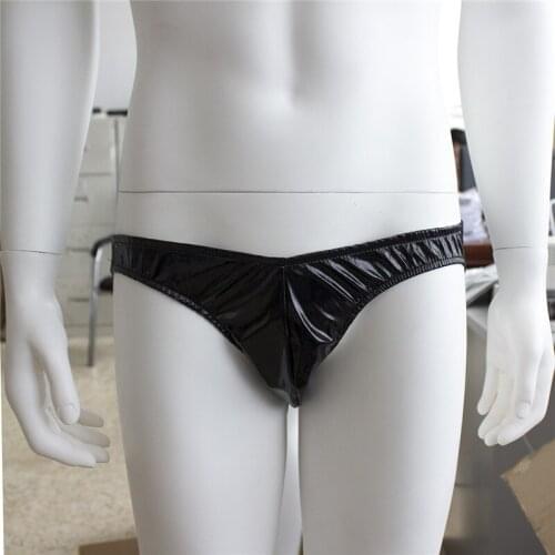 Male Underwear Sexy Sissy Panties Patent Leather Mens Open Crotch Panties Transparent Lingerie Panties for BDSM Adult Men Sex