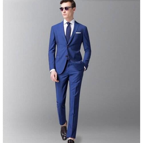Vintage Slim Fit Groom Tuxedo Pants Business Royal Blue Classic Men Suits Costume Homme Man Blazer Jacket Terno Masculino 2Piece