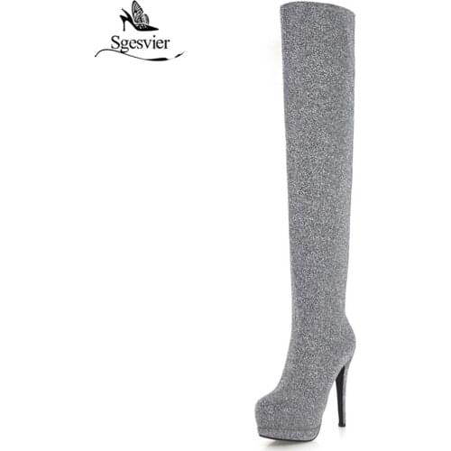 Sgesvier New thigh high boots pointed toe platform boots sexy thin high heel shoes woman autumn winter over the knee boot OX662
