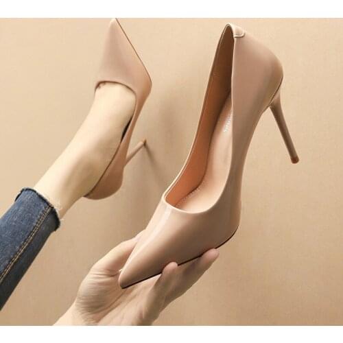 Women pumps PU Slip On 10.5CM Thin Heels High heels Pointed Toe Shallow shoes for women women shoes 2020 size 35-42