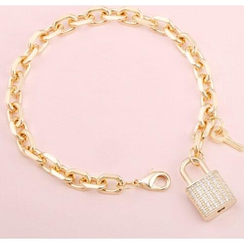 Cubic zircon Lock Key Charm Bracelets For Woman Gold Sliver Color Zirconia Padlock Bangle Jewelry for Friend Gifts 2021New