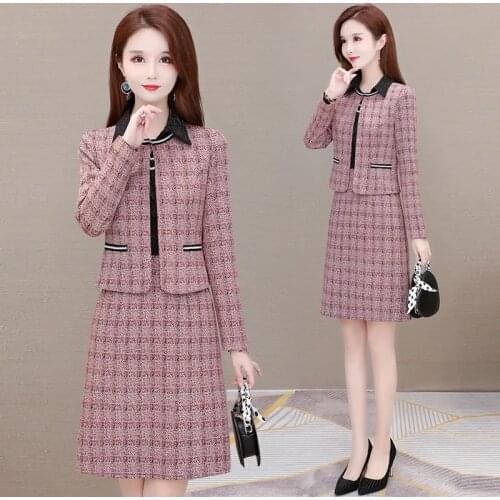 Office Ladies 2 Piece Dress Set Women Fall Elegant Long Sleeve Cropped Jacket And Vintage Slim Ol Dresses Plus Size Suit Female