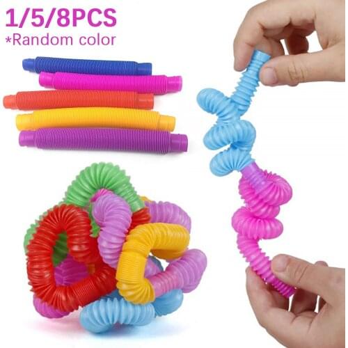 1/5/8pcs Kids Toys Autism Sensory Tubes Stress Relief Early Development Educational Folding Colorful Plastic Tube Coil Toy