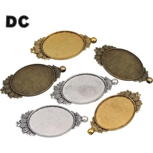 10pcs Antique Bronze Flower Pendant Charms Base Settings Cabochon Cameo Tray Bezel Blank Fit 30*40mm Cabochons Jewelry Findings