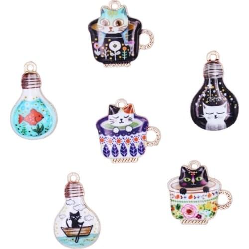 10pcs/lot Cartoon Series Cat Charm Pendants Animal Enamel Charms for DIY Earring Jewelry Handmade Finding XL735