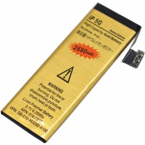20pcs /lot 2680mAh 0 zero cycle Replacement Gold Li-Polymer Battery For iPhone 5G 5 G Accumulator Batteries