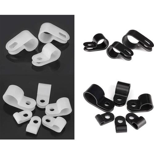 305 Pcs Nylon Plastic R-Type Wire Clips 1/4" 5/16" 3/8" 1/2" 3/4" Clamps Fasteners Assortment for Cable Conduit -White/Black