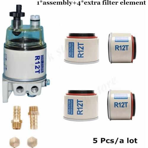 5 Pcs R12T Fuel/ Water Separator Filter diesel engine for Racor 140R 120AT S3240 NPT ZG1/4-19 Automotive Parts Complete Combo
