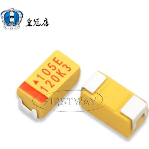 50PCS/LOT Chip Tantalum Capacitors 105E 25V 1UF Type A 3216 1206 Tantalum Electrolysis Polarity