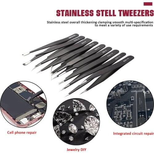 9PCS/6PCS Stainless Steel Tweezers For Cell Phone Repair Maintenance Hand Tools Come With Caps To Protect The Tips
