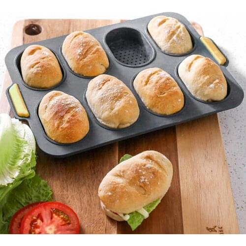 8 Grids Non-stick Bread Baking Tray Easy Release Silicone Anti-scalding French Bread Mold Silicone Baking Mold Perforated Pan