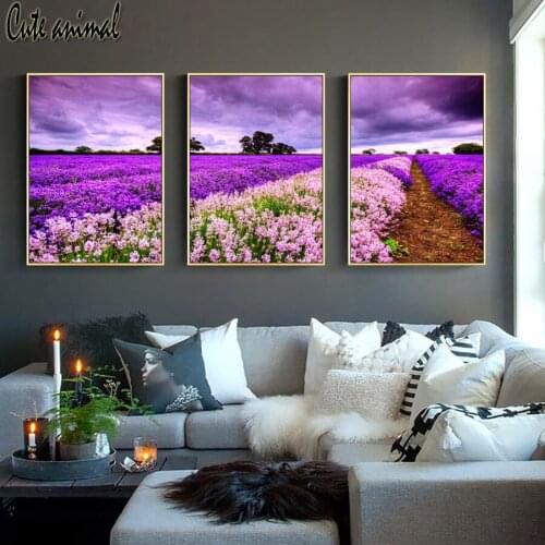 3pcs/set Diy diamond painting Provence Lavender Landscape 3d full square cross stitch Diamond embroidery Crafts Home decorations