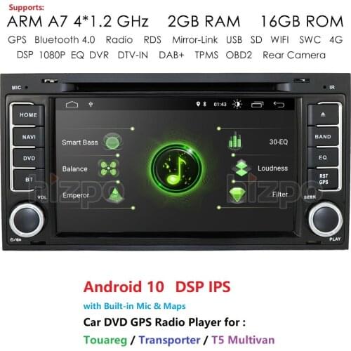 Android 10.0 Car Radio Player GPS Navigation for Volkswagen Touareg 2004-2009 Transporter 2011 Multivan Stereo Multimedia