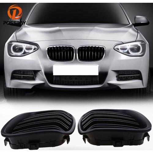 POSSBAY Car Matte Black Front Grille Decoration Grills for BMW 1-Series F20 118i/120d/125i 5 Door 2011-2015 Pre-facelift