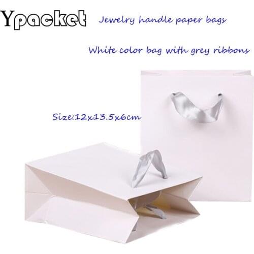 White Wedding Birthday Decoration Event Party Supplies Small Bag With Handles Paper Gift For Candy Jewelry Sets Packaging 50pcs