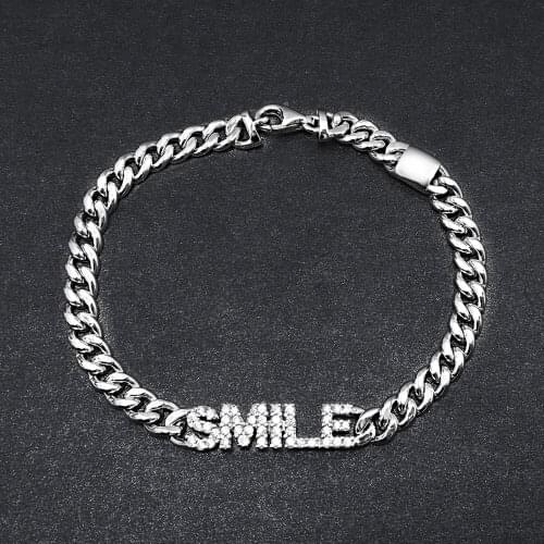 SOELLE Brand Design 925 Sterling Silver Letter SMILE Chain Bracelet Micro 5A Cubic Zirconia Stones Women Luxury Fine Jewelry