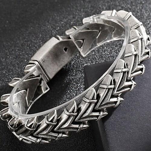 Old Silver Color Stainless Steel Mens Wrist Bracelet Vintage Hand Bands Accessories For Men Rocker Chic Style Jewellery Armband