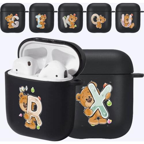 Airpods Case for Apple Airpods 1/2 Cute Style Earphone Case Soft Silicone Matte Black Bear Letter Series Wireless Earphone Case