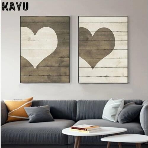 Farmhouse Heart Print Wooden Heart Sign Wall Art Canvas Painting Farmhouse Decor Valentines Day Posters Prints Wall Pictures