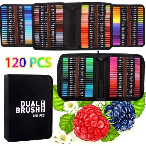 120 Color Markers Brush Pens Felt Tip Pens with Fineliner Tip Great for Adult Coloring Books Calligraphy Lettering Pens