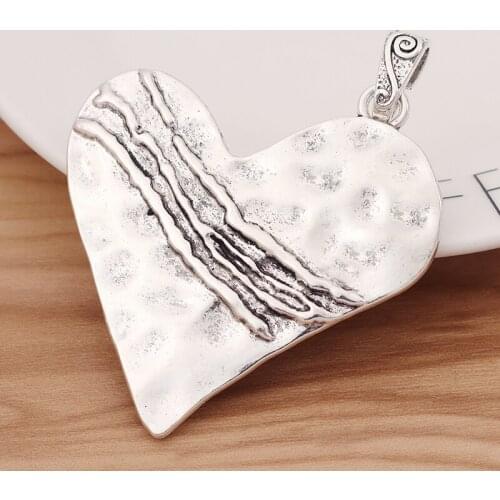 5 Pieces Large Hammered Love Heart Charms Pendants For Necklace Jewellery Making Findings 82x64mm