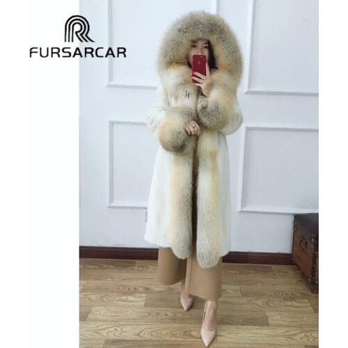 FURSARCAR 2020 Fashion New Real Mink Fur Coat Women With Fox Fur Collar And Cuff Luxury Winter Natural Genuine Mink Fur Coat