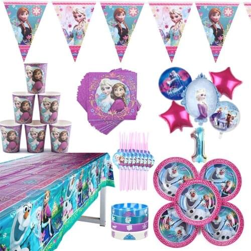 Frozen Elsa Anna Princess Birthday Party Decorations Baby Shower Disposable Cup Plate Napkin Tablecloth Tableware Dinner Sets