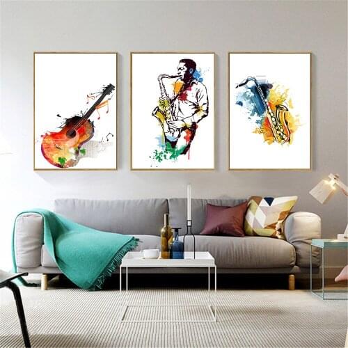Canvas Watercolor Music Saxophone Guitar Posters and Prints Singer Dream Wall Pictures for Living Room Abstract Wall Art Decor
