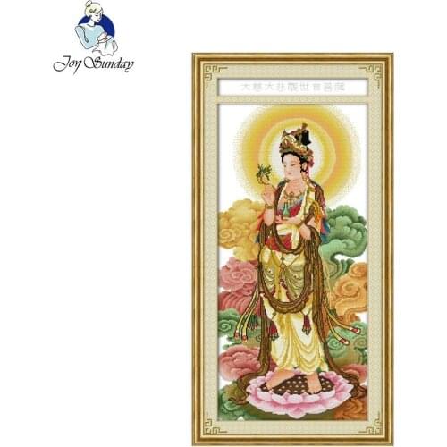 Joy Sunday Kwan-yin Religious Cross Stitch Patterns Embroidery Kits Needlework Sets Painting Counted Printed on Canvas 14CT 11CT