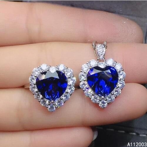 KJJEAXCMY Fine Jewelry 925 sterling silver inlaid natural sapphire female ring pendant set popular supports test
