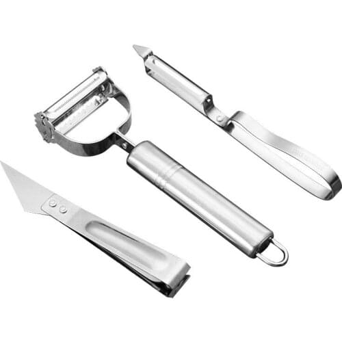 Creative Multi-function Stainless Steel Smiley Peeling Knife Clip Apple Peeler Three-piece Multi-purpose Fruit Planing Knife 20