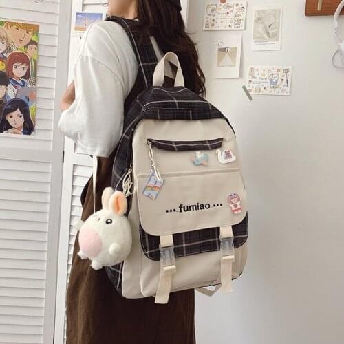 Fashion Women Backpack New Summer Trend Nylon Plaid School Bags For Teenage Girl Waterproof Large Traveling Bags 2021 Scoolbags