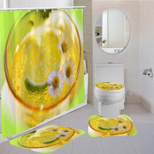 Fruit Shower Curtain 4 Piece Bathroom Set Strawberry Lemon Carpet Cover Beautiful Toilet Cover Bath Mat Colorful For Home Decor