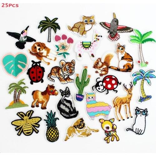 Cartoon Animal Insects Birds Patches Embroidered Iron on Cute Badges Handmade Sticker for Clothing DIY Kids Appliques 25 Pcs