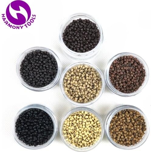 1000 pieces/bottle ) 21 Bottles 7 Colors 2.9mm x 1.6mm x 2.0mm copper silicone lined nano beads for hair extensions