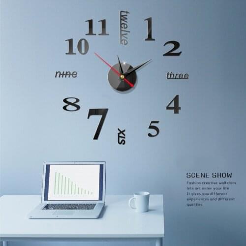Nordic 3D Indoor Wall Stickers Clock Wall Clock Stereo Acrylic DIY Living Room Decor Wall Unique Gifts Home Decor Quartz Needle
