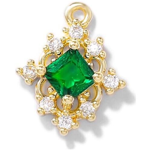 Factory wholesale Gold Color Brass and Zircon Rhombus Charms Pendants Necklace and Bracelet Earring Diy Jewelry Accessories