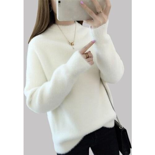 Autumn new Casual Knitted Sweater Women Solid color Loose Long sleeve Pullovers fashion O-Neck Thick Sweater womens