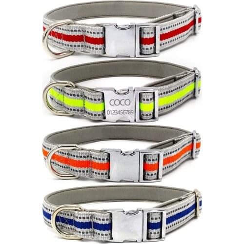 Reflective Dog Collars Personalized Custom Name ID Tags For Small Medium Large Dogs Pitbull Bulldog Beagle Correa Perro