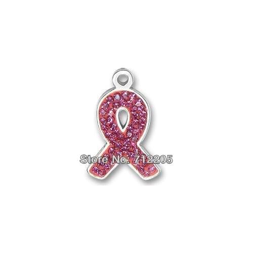 Silver plated pink crystal ribbon pendant jewelry charms