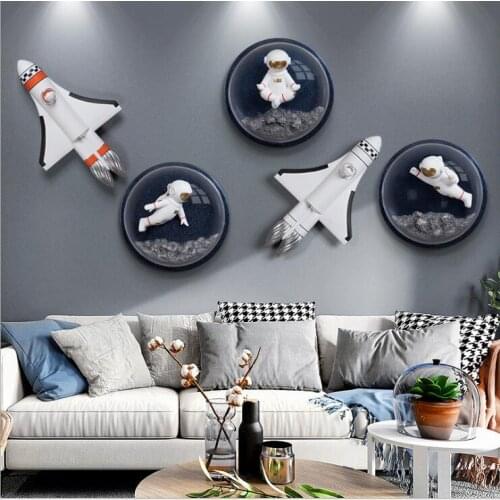 Nordic Astronaut Rocket Resin Ornaments Wall Hangings Home Livingroom Wall Sticker Decoration Childrens Room Wall Mural Crafts