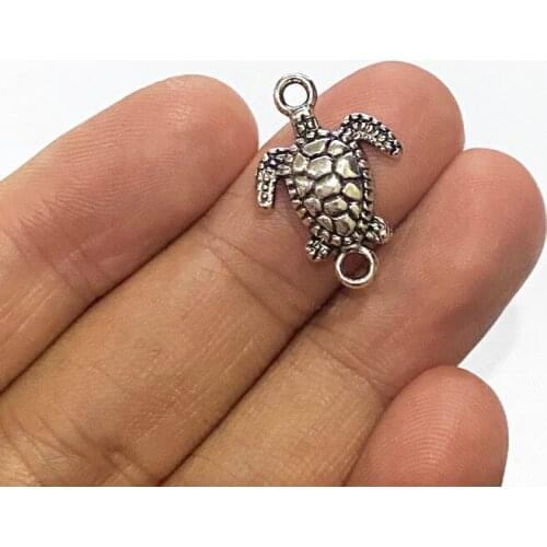 10pcs 21x14mm Mini Turtle Sea turtle Charms Connectors Antique Silver Color Tone Pendants Jewelry Making DIY Handmade Craft